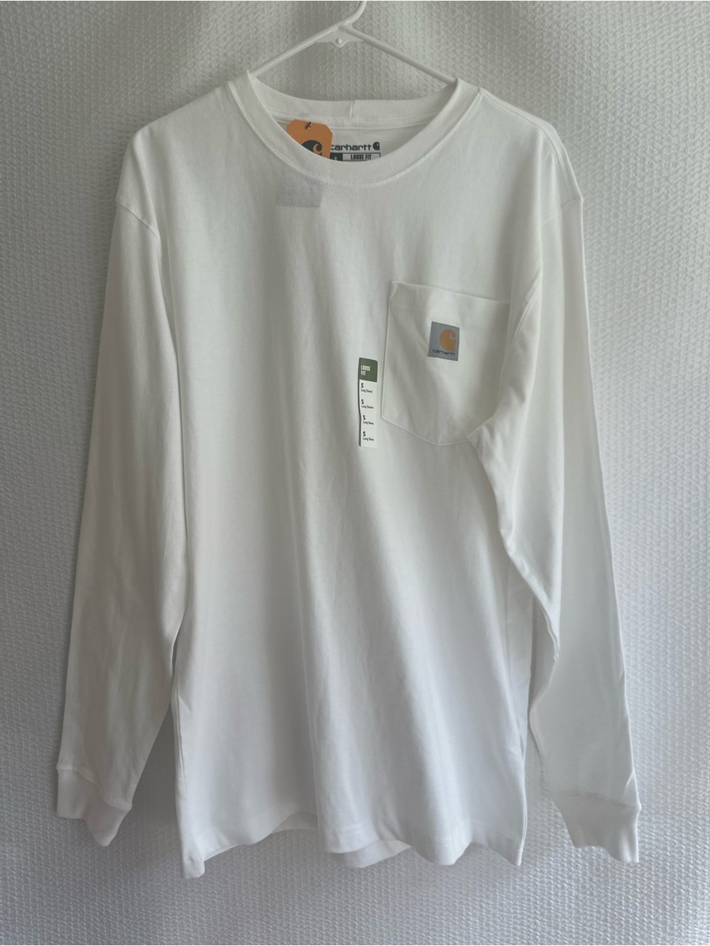 CARHARTT K126 White Pocket Long Sleeve Work T-Shirt Loose Fit Men’s Small NWT